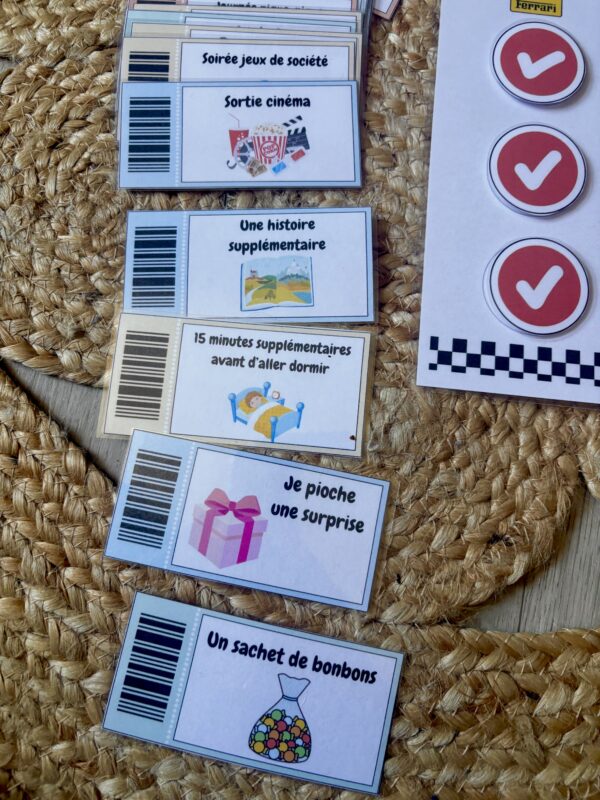 Tableau de récompenses avec tickets